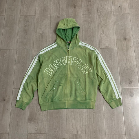 Rough Play Rhinestone Zip Hoodie Sage Green
