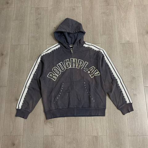 Rough Play Rhinestone Zip Hoodie Grey