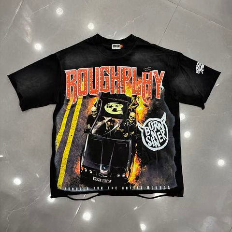 ROUGHFLY Vintage Racing Graphic T-Shirt – Oversized Streetwear Tee