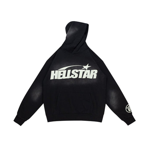 Retro Distressed Print Loose Fit Streetwear Black Hoodie