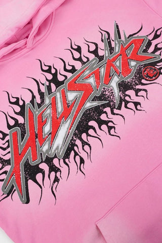 Pink Hellstar Flame‑Star Graphic Oversized Pullover Street‑Wear Hoodie