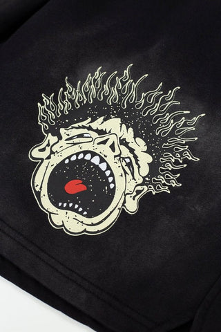 Dark Street‑Style Graphic‑Print Drawstring Summer Shorts