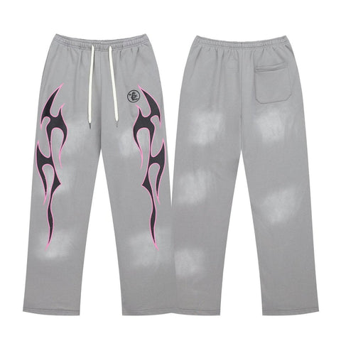 Y2K Street Elastic Drawstring Waist Wide‑Leg Graphic Casual Sweatpants