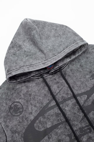 Street Style Distressed Wash Graphic Full Zip Hooded Jacket