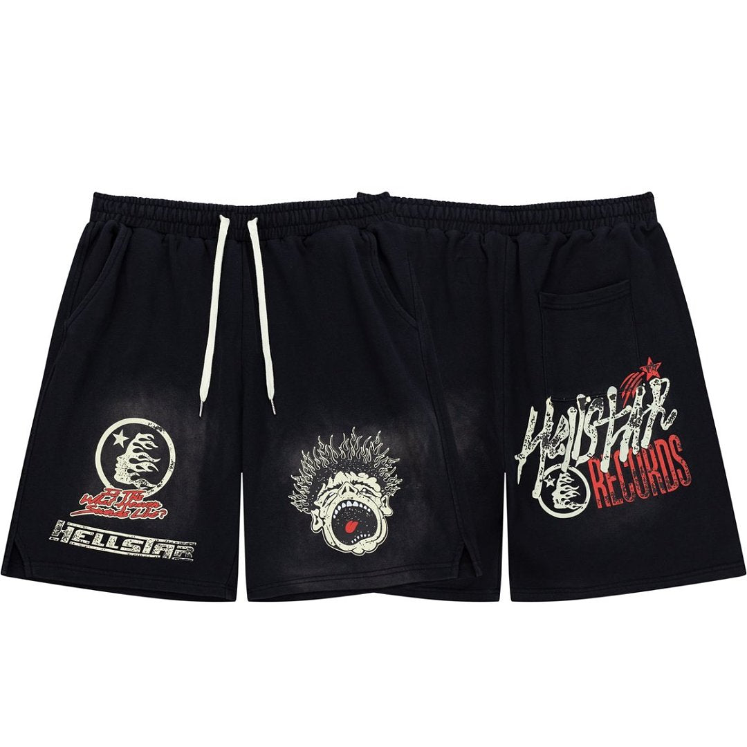 Dark Street‑Style Graphic‑Print Drawstring Summer Shorts