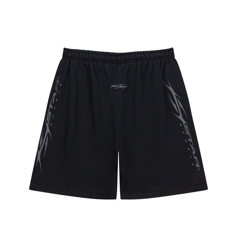 Black Side Letter Graphic Drawstring Loose Street‑Wear Shorts