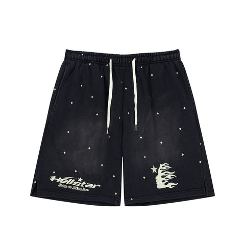 Retro Distressed Star Print Elastic Waist Loose‑Fit Men’s Casual Shorts