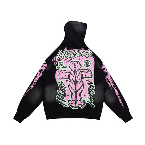 Hellstar Guts N Glory Pink Green Graphic Oversized Hoodie