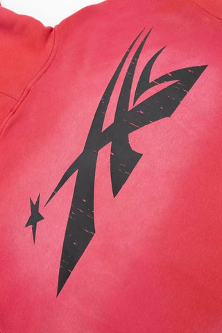 Y2K Gothic Street‑Wear Red Wash Hoodie Drawstring Pullover