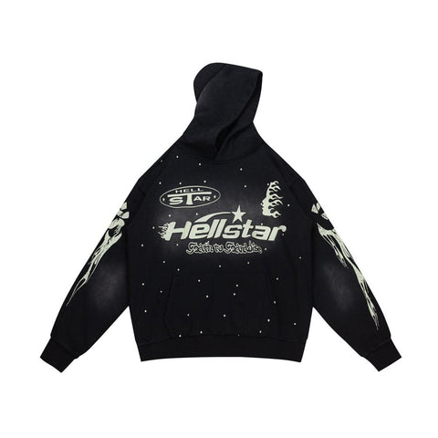 Street‑Wear Oversized Hoodie Retro Cream Graphic Print Drawstring Hood