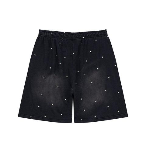 Retro Distressed Star Print Elastic Waist Loose‑Fit Men’s Casual Shorts