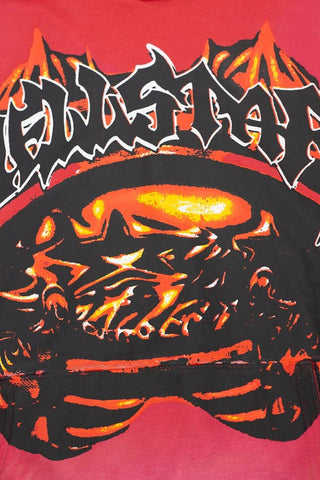 Y2K Gothic Street‑Wear Red Wash Hoodie Drawstring Pullover