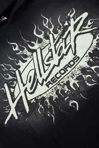 Dark Street‑Style Back Flame‑Star Graphic Oversized Hooded Sweatshirt