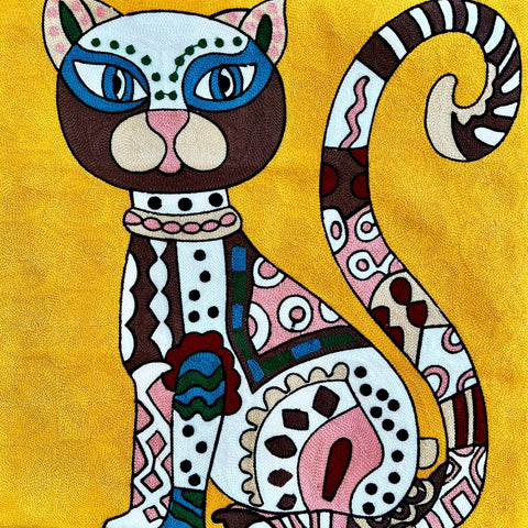 Gold Abstract Art Inspired Cat | Embroidered Pillow Cover