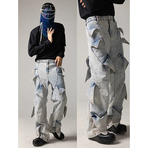 DND4DES deconstructs washed denim jeans with a sense of niche design, retro snow flower washing technology, youth trend pants