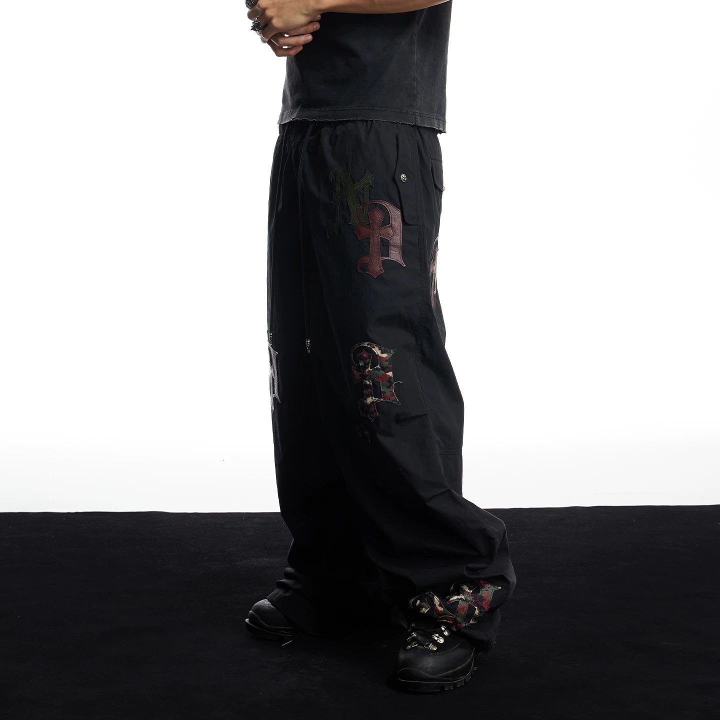 DND4DES American hip-hop street cross leather wide leg casual sports paratrooper pants loose straight leg pants