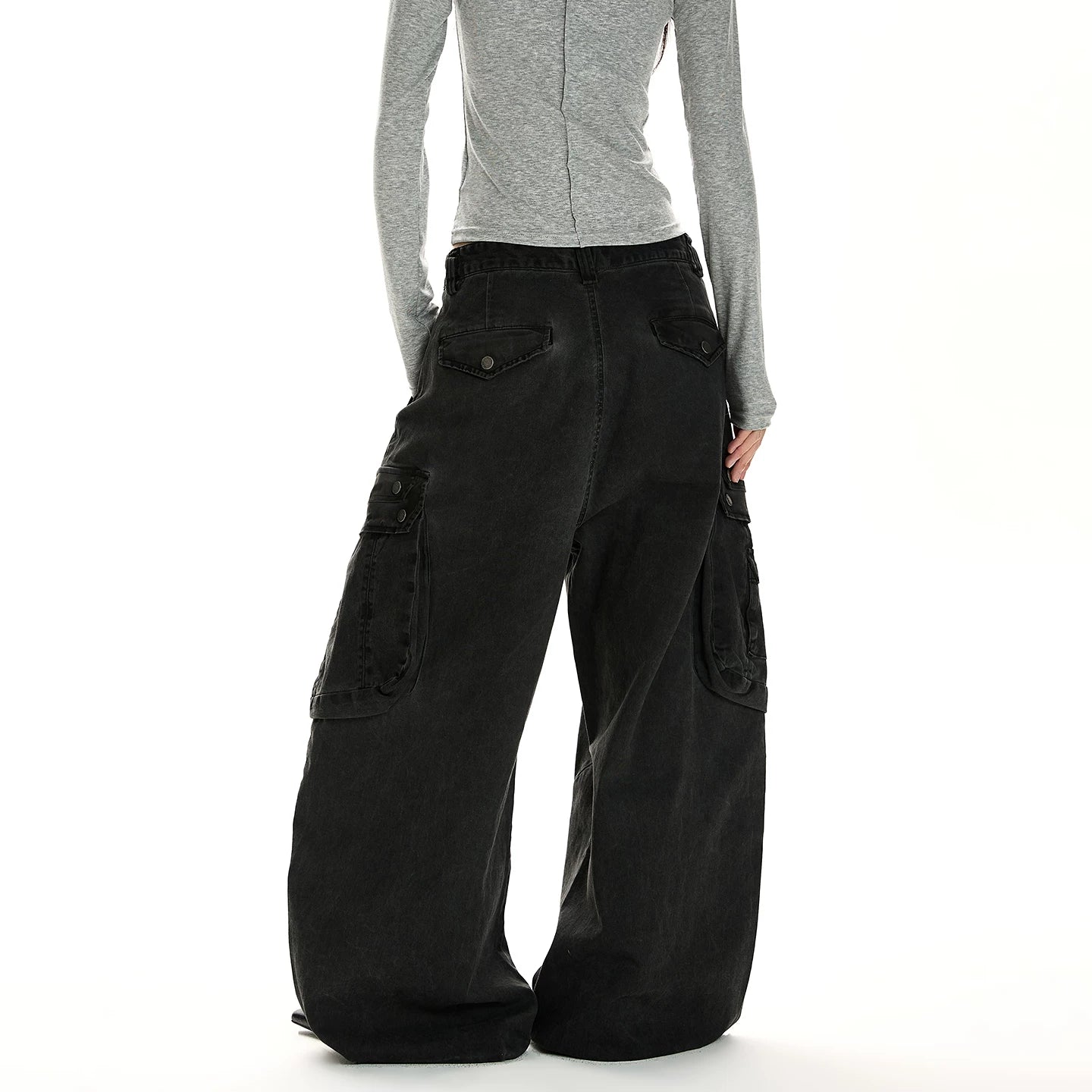 A PUEE vintage vintage multi pocket silhouette curved knife work pants baggy wide leg loose casual pants