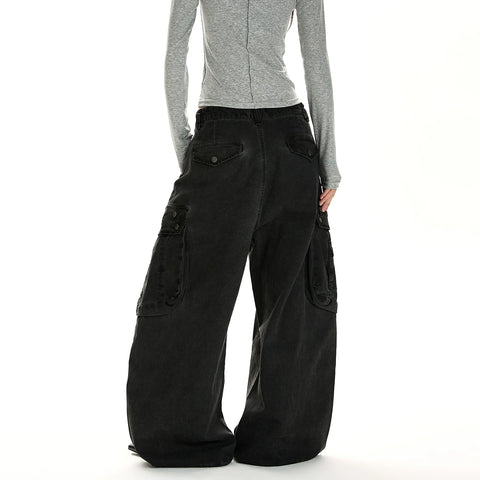 A PUEE vintage vintage multi pocket silhouette curved knife work pants baggy wide leg loose casual pants
