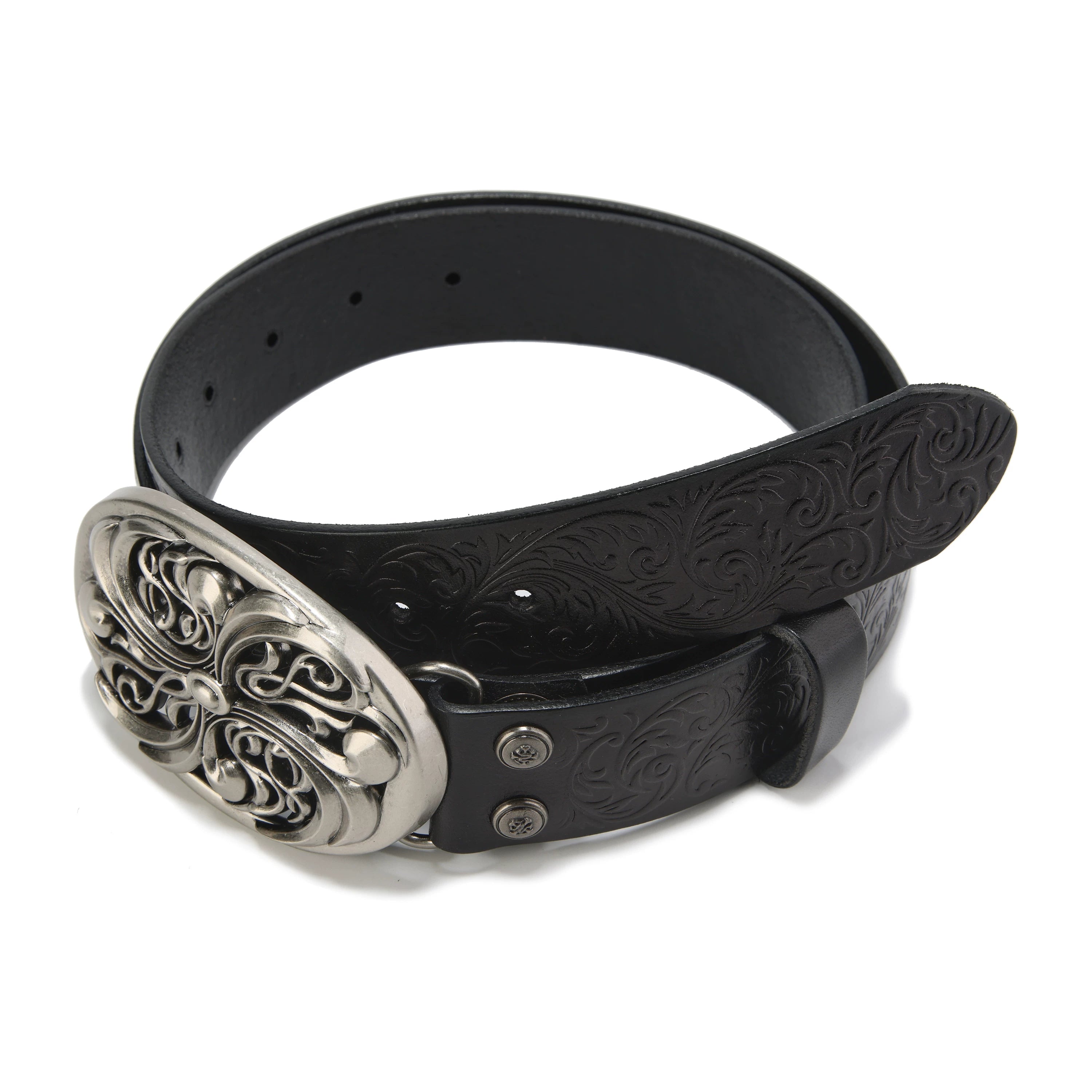 DND4DES Ding Yuxi's retro honeysuckle pattern carved belt, heavy-duty head layer cowhide leather belt, waist belt