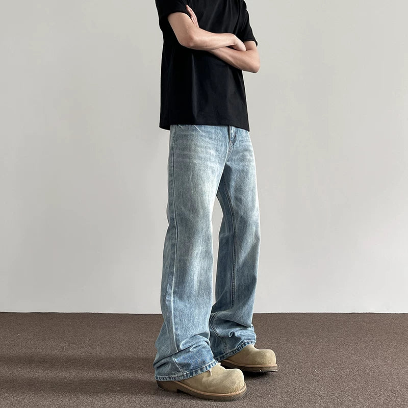 A PUEE American High Street Clean Fit Lightning Washed Jeans Men's Trendy Straight Tube Micro Pull Vibe Handsome Pants