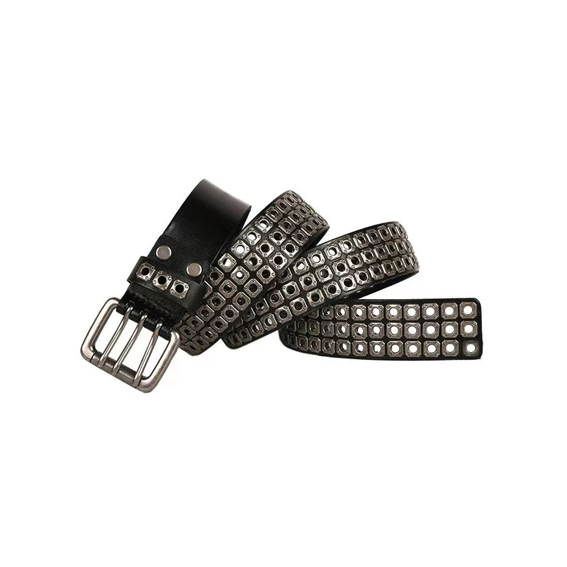DND4DES Fan Chengcheng Xu Kai Same Gothic Dark Ya Hollow Willow Nail Head Layer Cowhide Punk Belt and Strap
