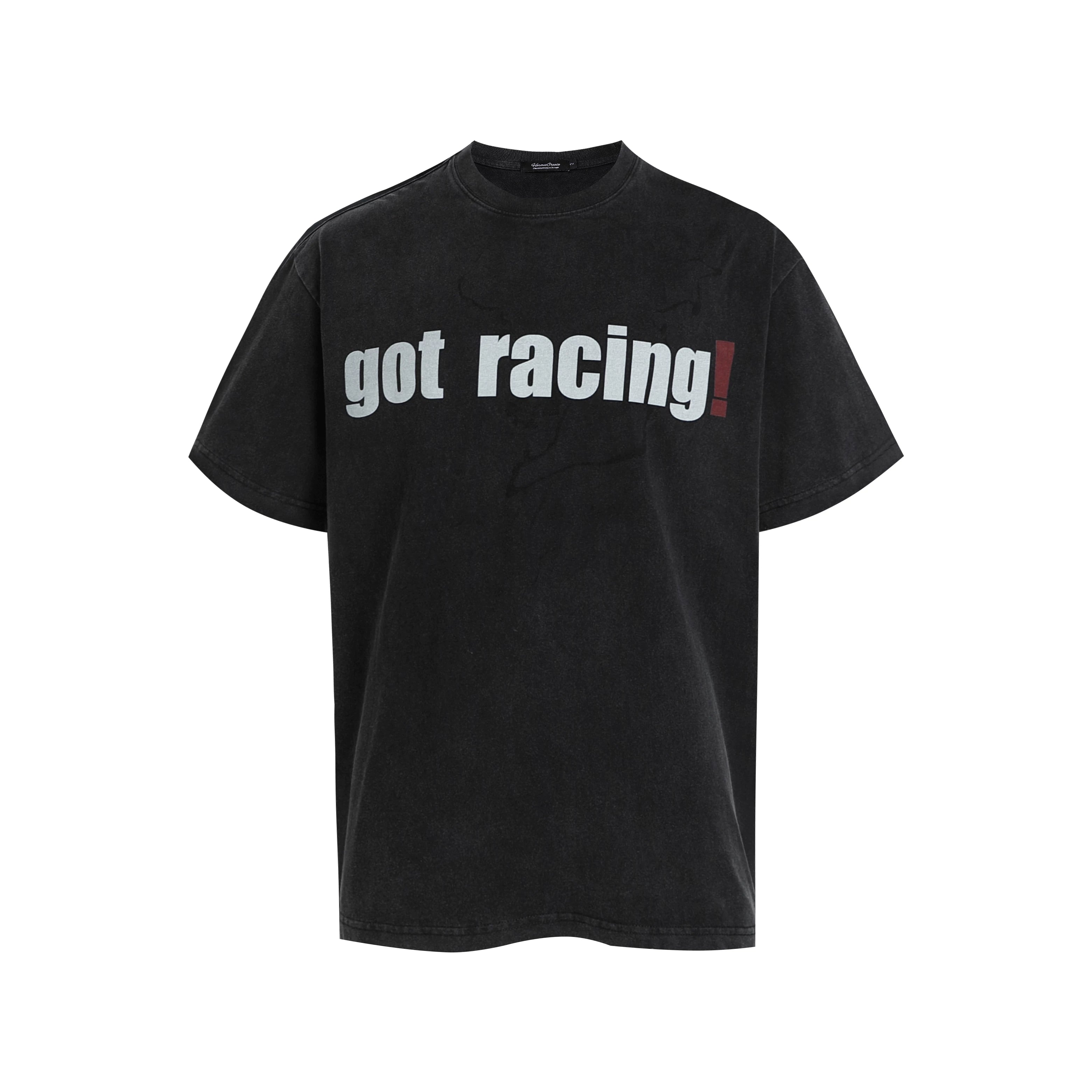 HermitCreate Racing Series Old Wash Print Vintage Creative Spoof Boxy