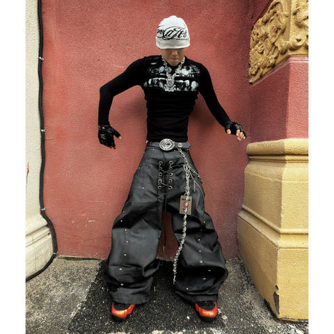 DND4DES dental drill, opium print, elastic slim fit wool blend, bottom layer, long sleeved T-shirt, ninja cuffs