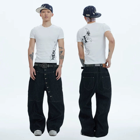 DND4DES Zhang Junhao's same American retro design style buckle baggy denim jeans