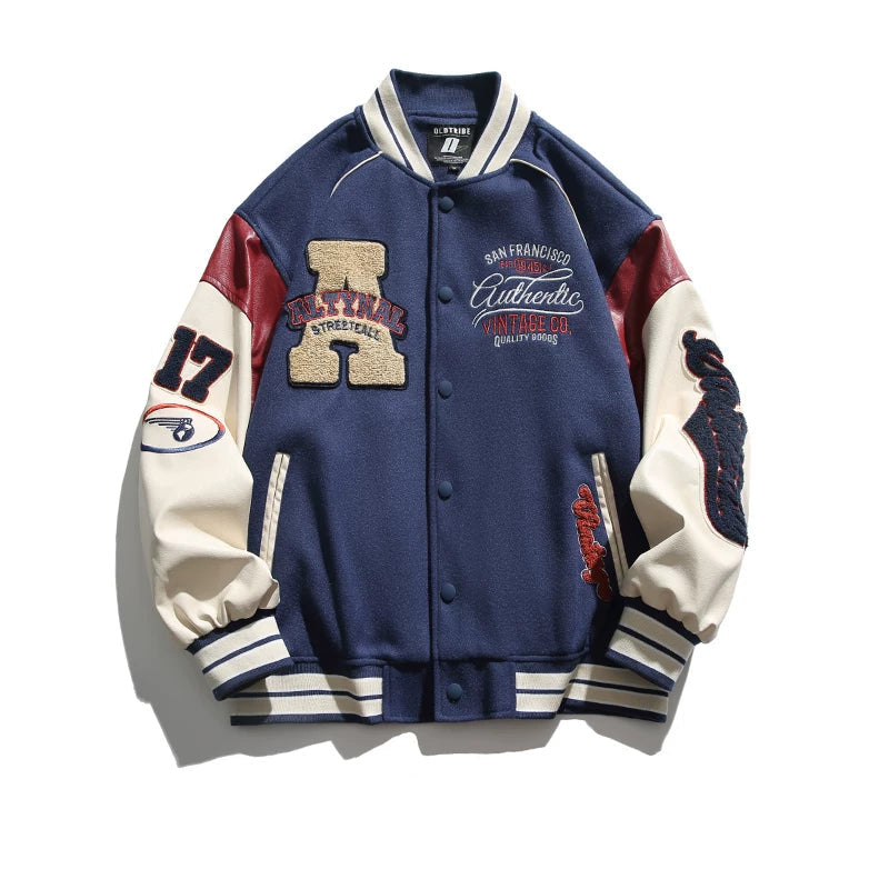 GPstudio American fashion brand spliced baseball jacket men's autumn and winter retro loose spring and autumn new couple jacket (3)