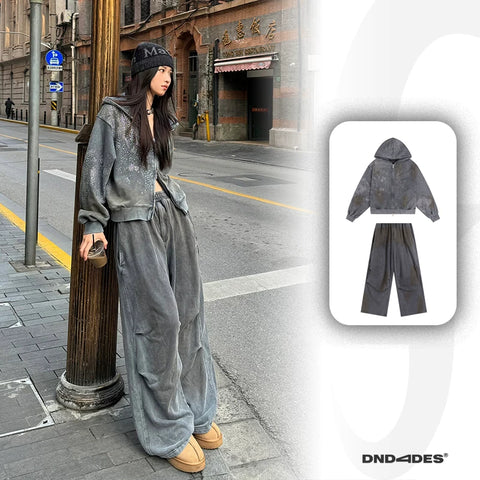 DND4DES American washed hooded sweatshirt, Wang Yiheng's same style, made of old mud dyed cotton loose jacket