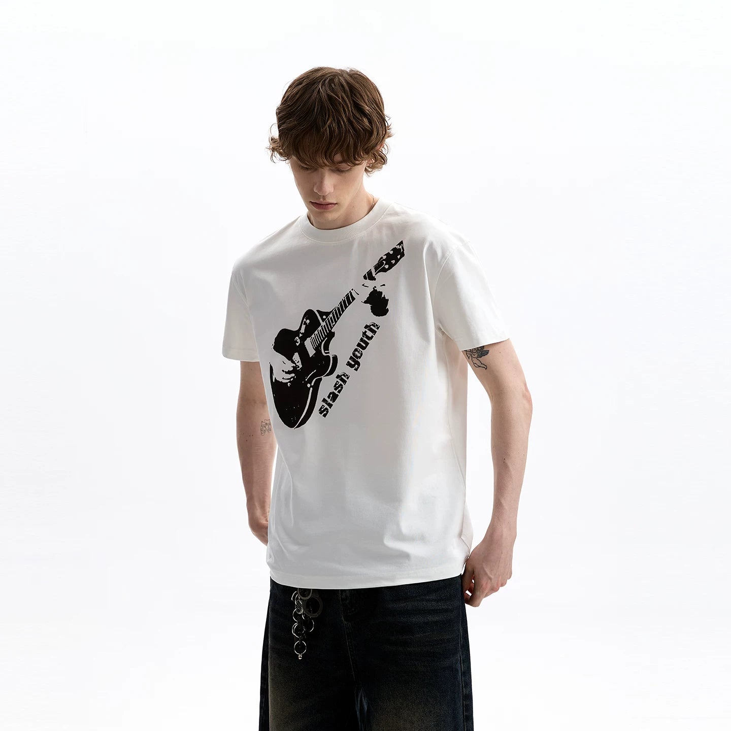 A PUEE American retro boxy version shoulder short sleeved T-shirt clean fit silhouette short versatile top summer