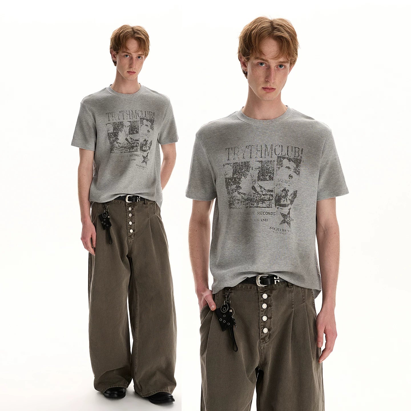 A PUEE Street Retro Rascal Handsome Vintage Light Asian Style Short sleeved T-shirt Boxy Fit Short Shoulder Top