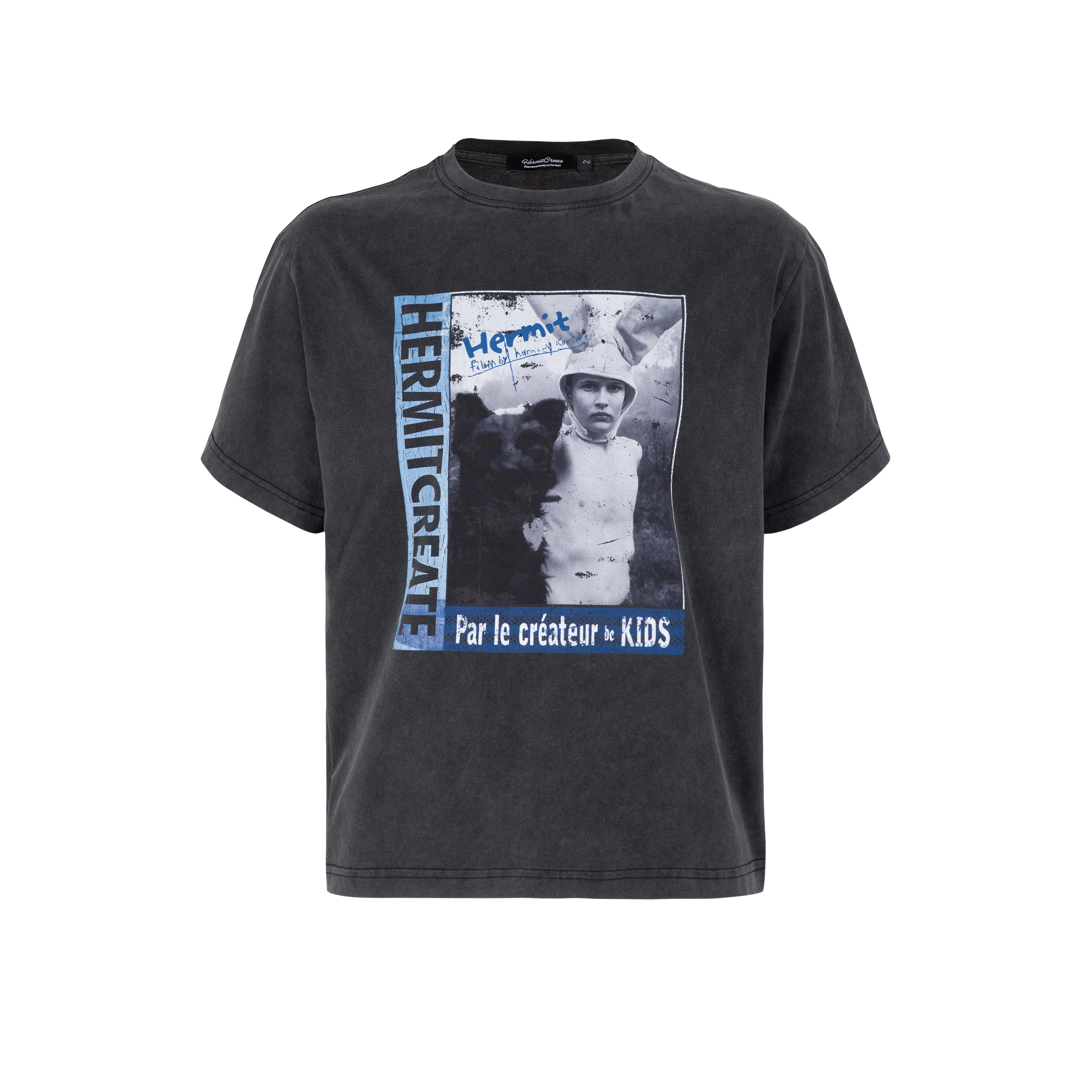 HC/HermitCreate Washed Vintage Kid Printed Short Sleeve Boxy Version VintageT T-shirt