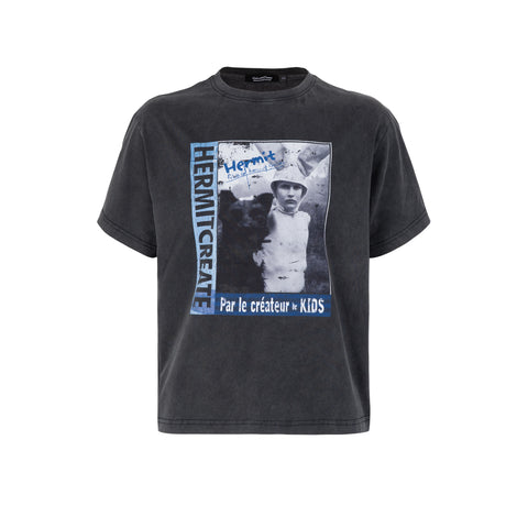 HC/HermitCreate Washed Vintage Kid Printed Short Sleeve Boxy Version VintageT T-shirt