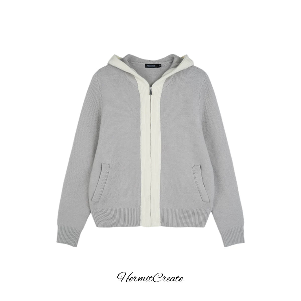 HC/HermitCreate Color Contrasting Wool Zipper Knitted Hoodie Sweatshirt Cleanfit Comfortable and Versatile