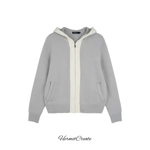 HC/HermitCreate Color Contrasting Wool Zipper Knitted Hoodie Sweatshirt Cleanfit Comfortable and Versatile