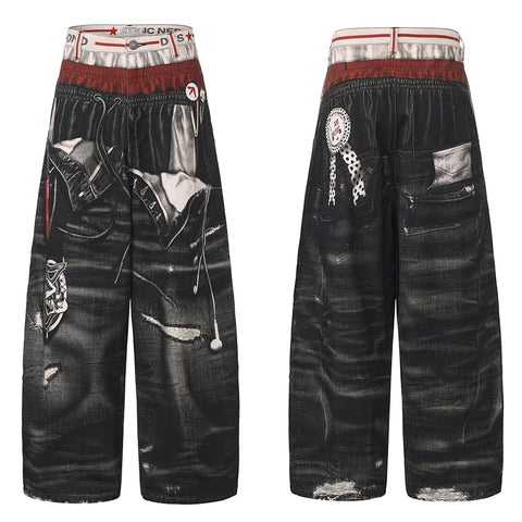 DND4DES Liu Yaowen's original American style 3D printed three waisted printed curved knife silhouette baggy jeans