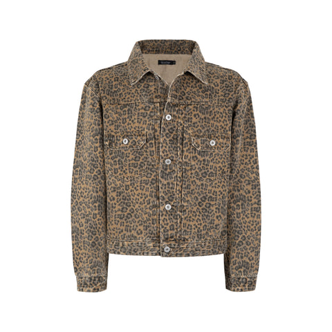 HC/HermitCreate vintage washed leopard print five-star jacket with short and wide denim for street wear