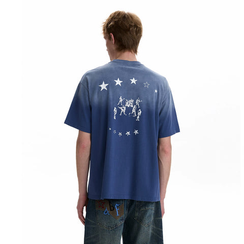 A PUEE Street Retro Vintage Doing Old Star Short sleeved T-shirt Trendy Couple Rascal Handsome Loose Versatile Top Summer