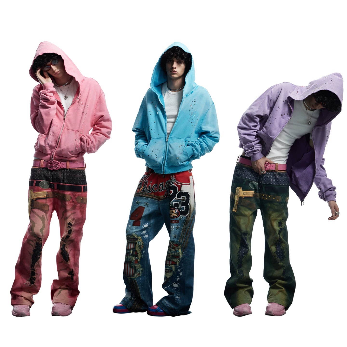 Wang Lujie's same DND4DES original design, starry sky hot stamping, water washing, zipper breaking, hooded sweatshirt jacket