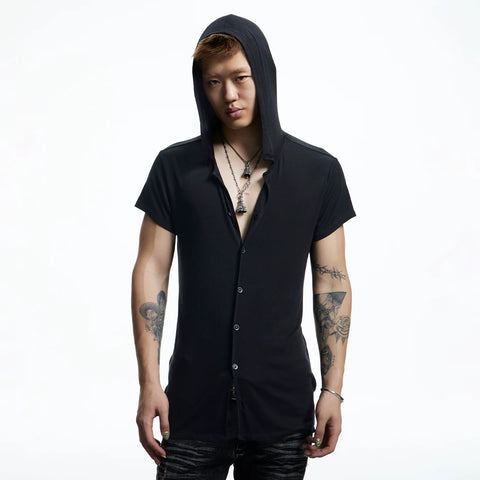 DND4DES niche design hooded T-shirt pleated design niche wool blend short sleeved shirt