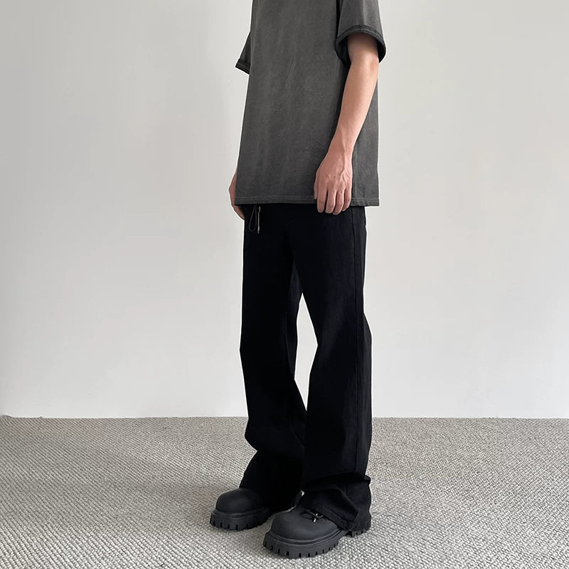 APUEE American High Street Cleanfit Solid Color Black Casual Pants Trendy Straight Tube Look Slim and Micro Pull Vibe Style Pants