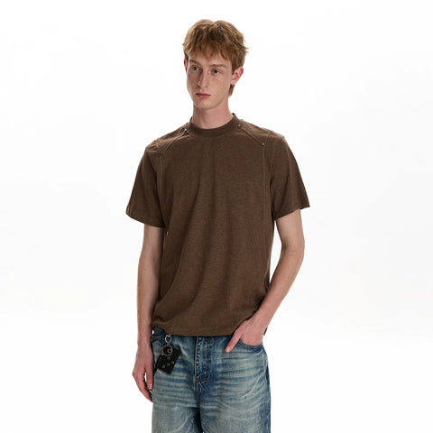 A PUEE deconstructive cut rivet short sleeved T-shirt cleanfit men's and women's shoulder high-end short versatile top