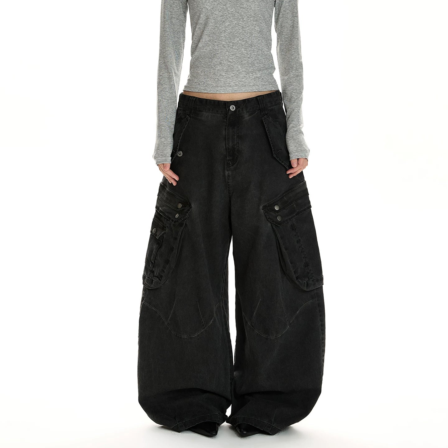 A PUEE vintage vintage multi pocket silhouette curved knife work pants baggy wide leg loose casual pants