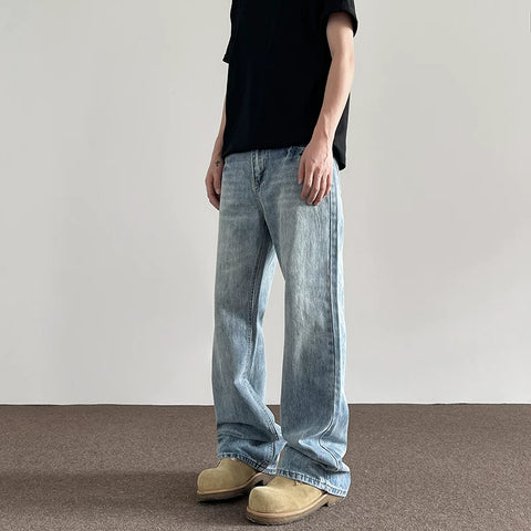 A PUEE American High Street Clean Fit Lightning Washed Jeans Men's Trendy Straight Tube Micro Pull Vibe Handsome Pants