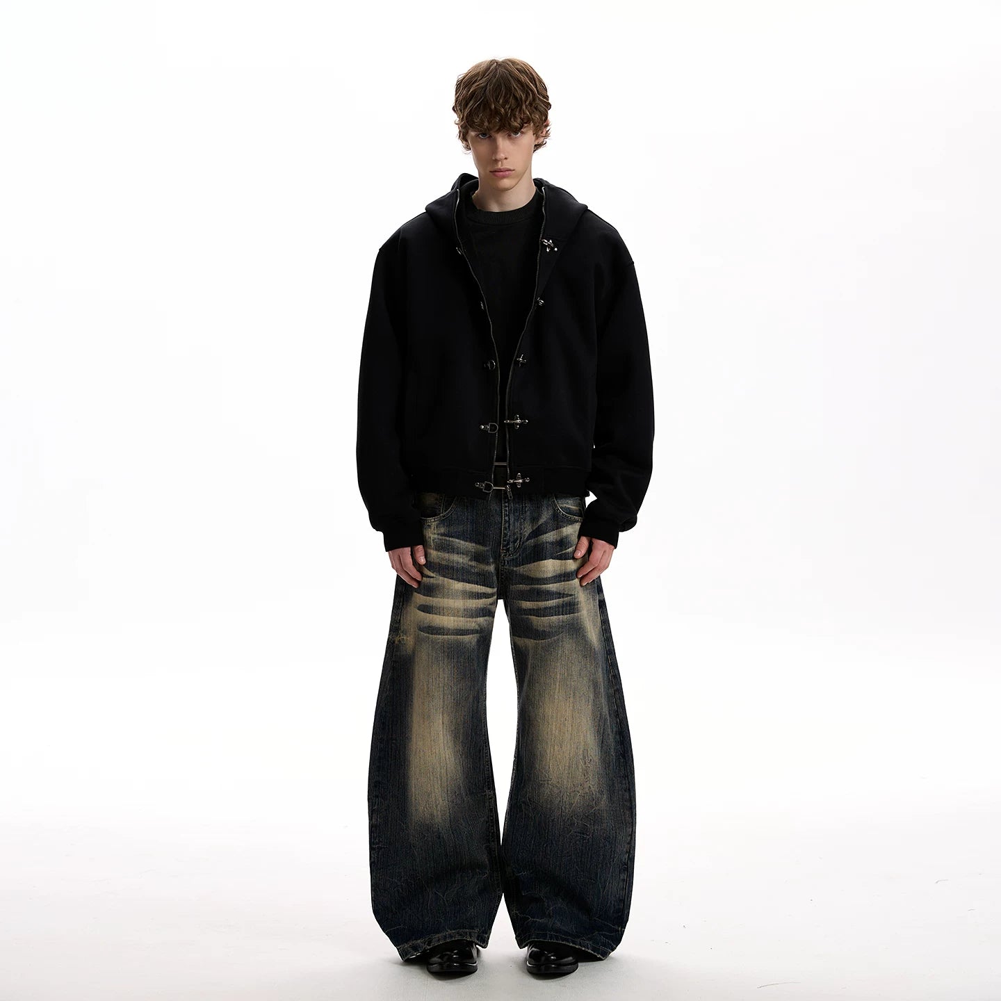 A PUEE American retro clean fit airplane buckle design sense zipper hoodie boxy version short jacket trendy