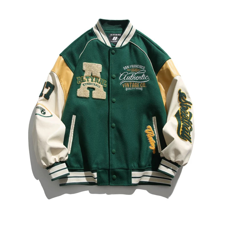 GPstudio American fashion brand spliced baseball jacket men's autumn and winter retro loose spring and autumn new couple jacket (2)