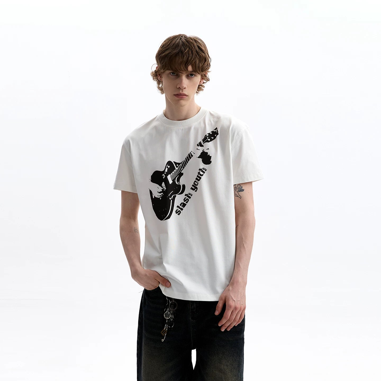 A PUEE American retro boxy version shoulder short sleeved T-shirt clean fit silhouette short versatile top summer