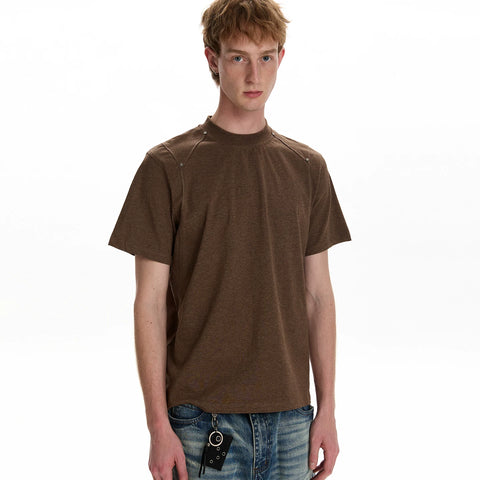 A PUEE deconstructive cut rivet short sleeved T-shirt cleanfit men's and women's shoulder high-end short versatile top