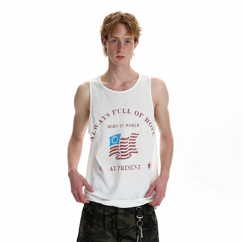 A PUEE American letter printed sweat vest cleanfit casual loose and versatile skin friendly T-shirt top